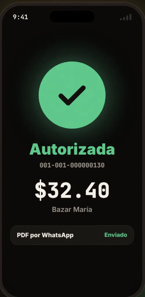Factura autorizada por el SRI, PDF enviado por WhatsApp